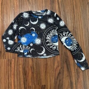 Celestial L Sheer Black Blue Celestial Long Sleeve Top Witchy Gothic Shein